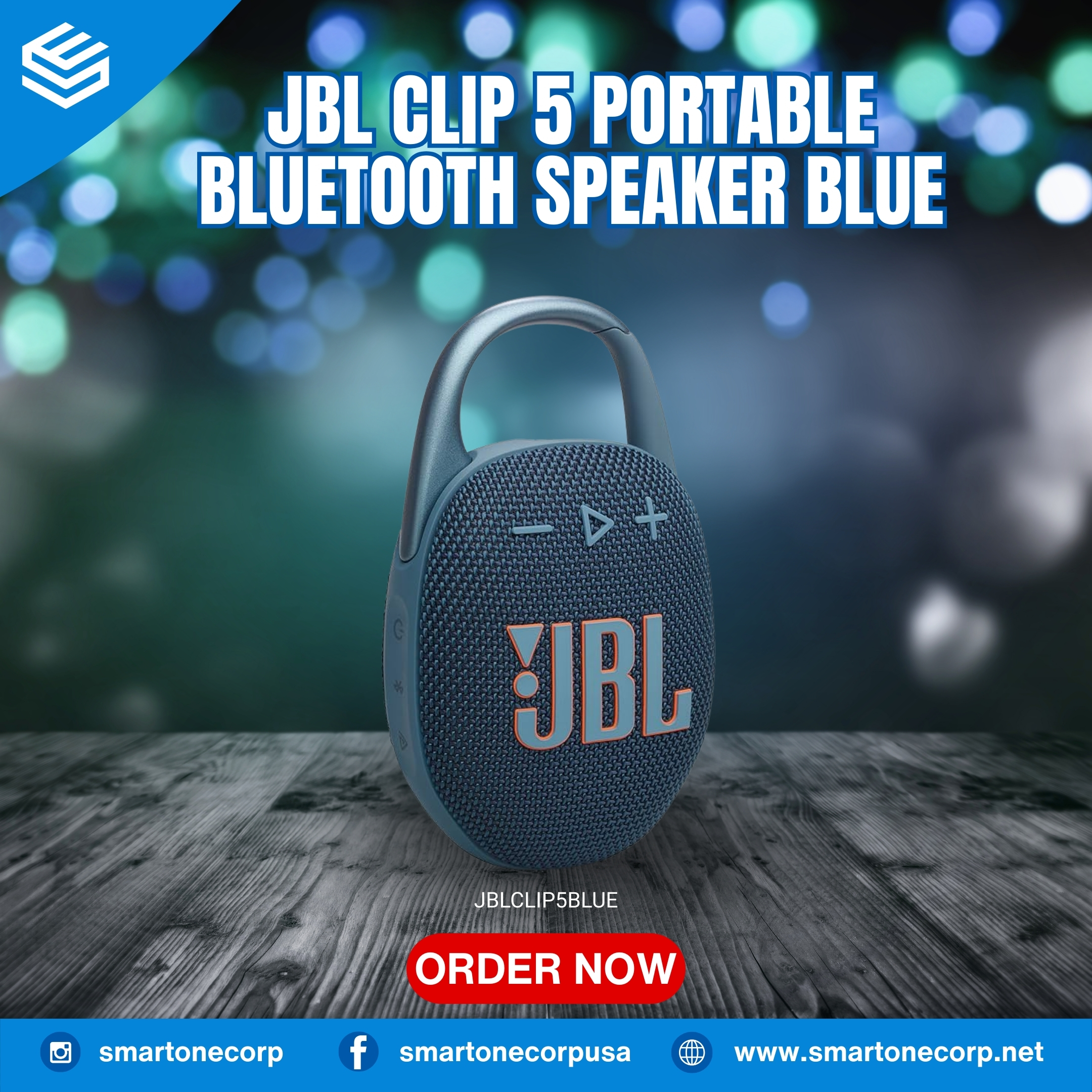 JBL CLIP 5 PORTABLE BLUETOOTH SPEAKER BLUE