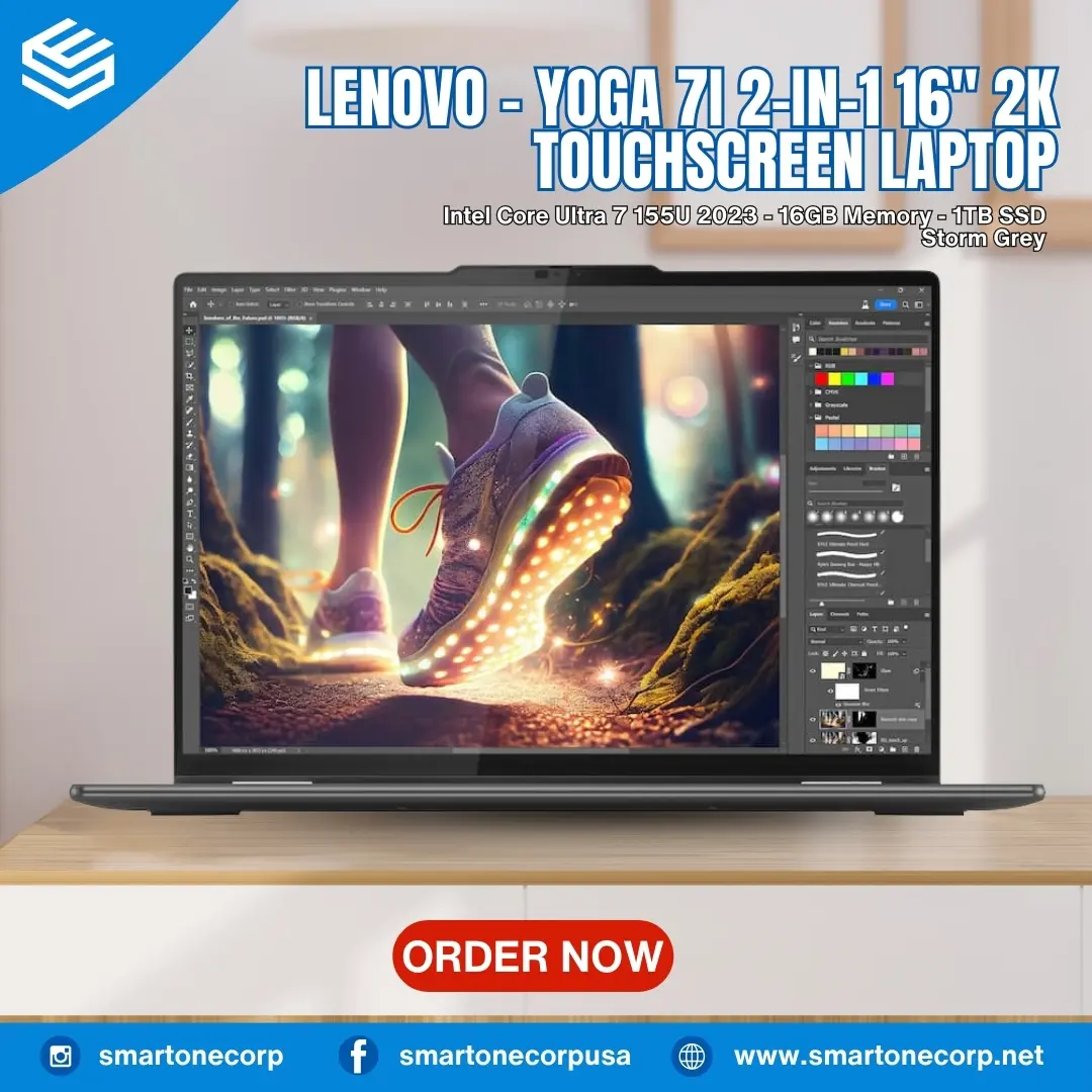 Inicio 12 Lenovo - Yoga 7i 2-in-1 16 2K Touchscreen Laptop - Intel Core Ultra 7 155U 2023 - 16GB Memory - 1TB SSD - Storm Grey